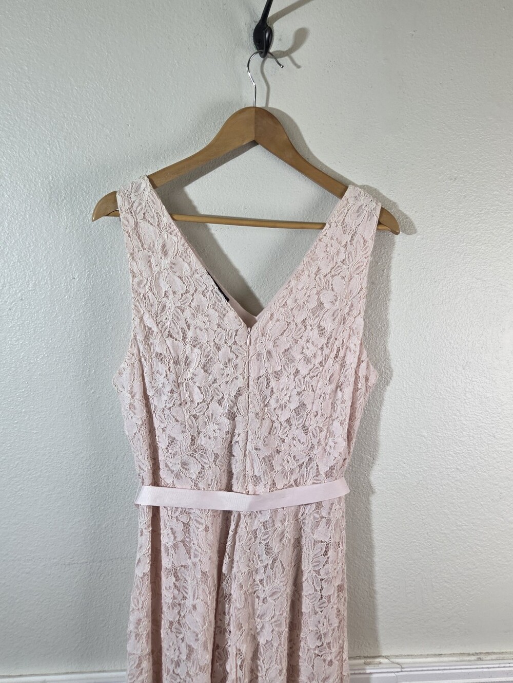 Lane Bryant Womens 14 Pink Lace Dress Sleeveless Midi Fit Flare Ribbon Belt - Picture 6 of 13